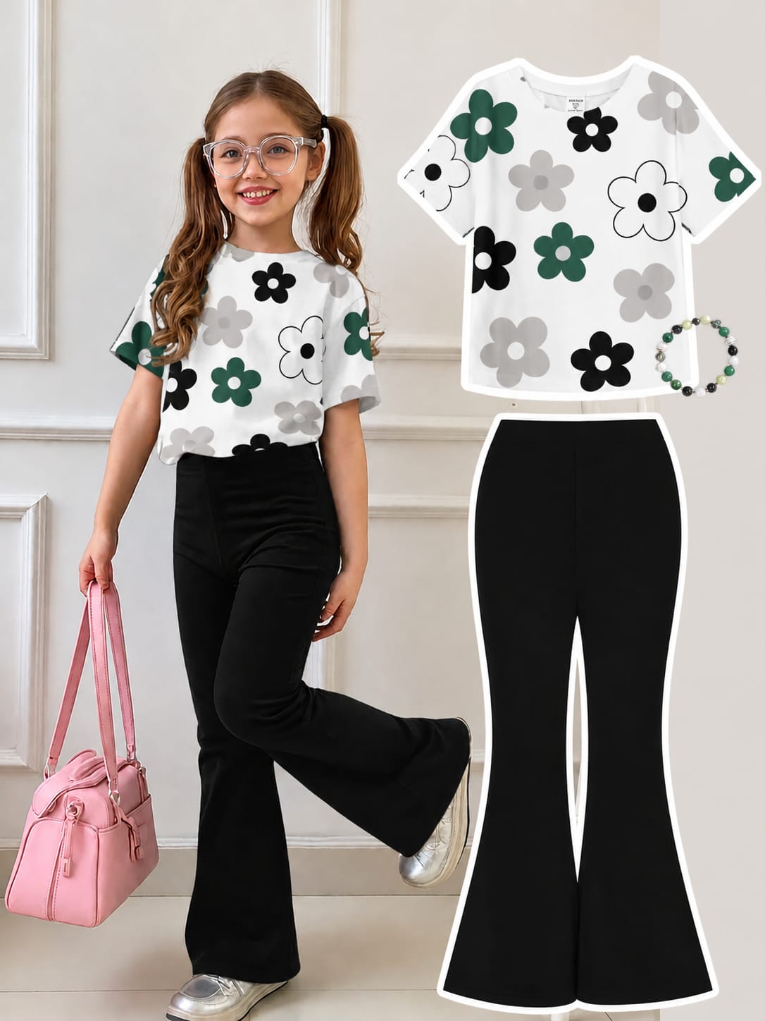 Stylish Cotton Tee & Flared Pant Set (2-12 Years)